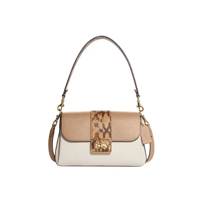 COACH Grace Cow Leather Portable Crossbody Bag, Shoulder Bag Women's White & Taupe-0