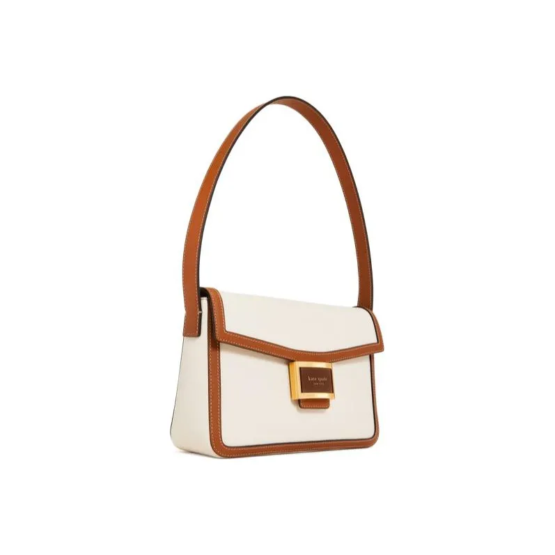 Kate Spade Katy Leather Handbag, Shoulder Bag Medium Size Women's White & Brown-3