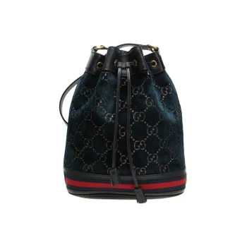 GUCCI Ophidia Velvet With Leather Bucket Bags Shoulder Bag Crossbody Bag Women's Dark Blue