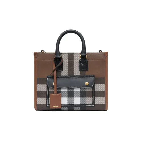 Burberry Mini Check And Leather Freya Tote Bag Dark Birch Brown