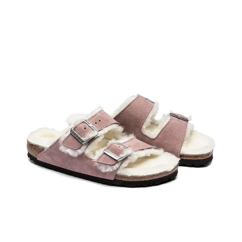 Birkenstock Arizona Shearling Other Abrasion-Resistant Slide Slippers Unisex Pink Narrow Fit-3