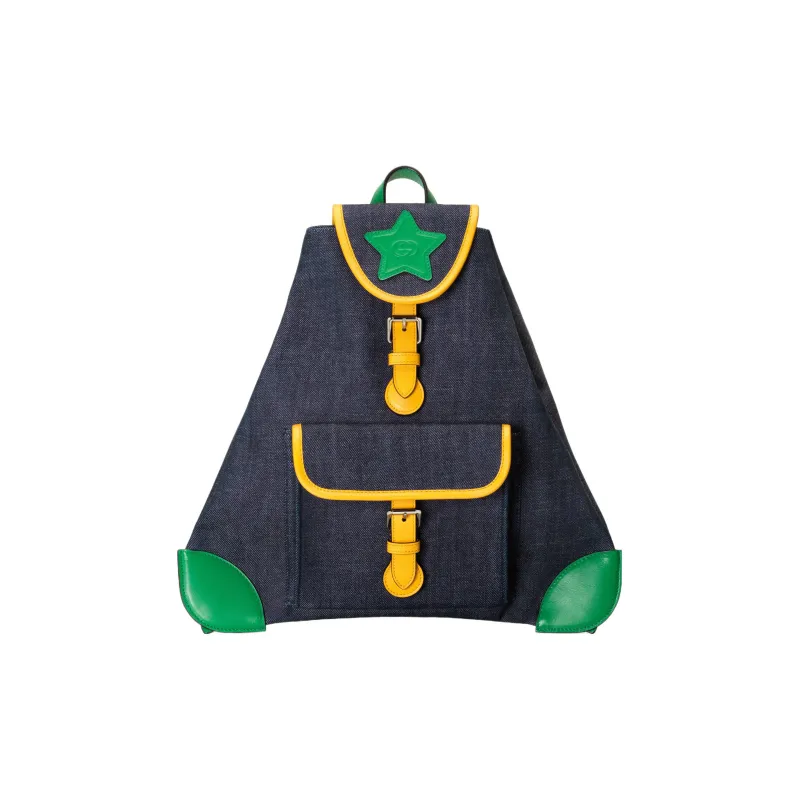 GUCCI Denim Backpack Regular Kids' Dark Blue \ Yellow \ Green-0