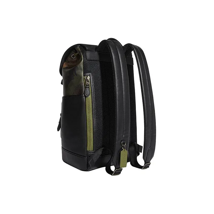 COACH Track Cow Leather With Textile Backpack Large Size Men's Khaki & Olive Green-1