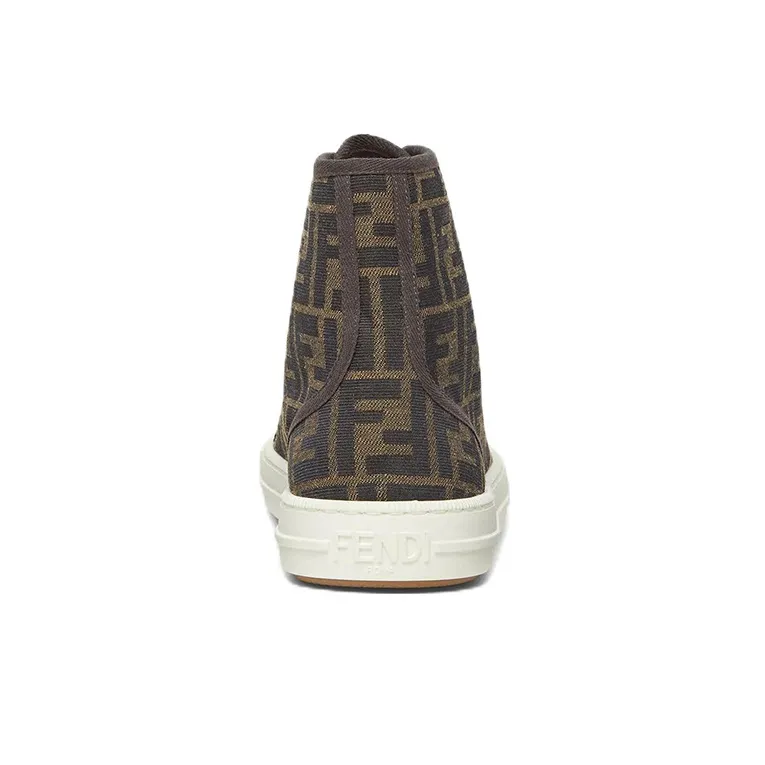 FENDI Domino High Top Stylish Skateboarding Shoes Men's Brown-4