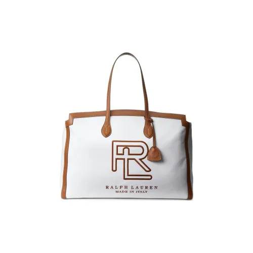 Polo Ralph Lauren Fabric With Calfskin Trim Tote Bag Shopping Bag Shoulder Bag Handbag Women's White