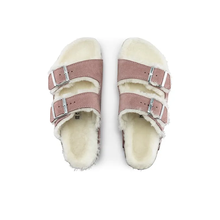 Birkenstock Arizona Shearling Other Abrasion-Resistant Slide Slippers Unisex Pink Narrow Fit-4