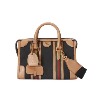 GUCCI Canvas With Leather Trim Travel Bag, Shoulder Bag, Crossbody Bag, Handbag Trumpets Women's Brown/Black