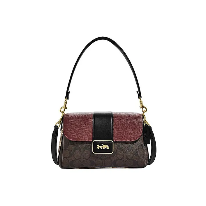 COACH Grace Artificial Leather Bonded Sheepskin Shoulder Bag Portable Crossbody Bag Shoulder Bag Women's Brown & Red-0