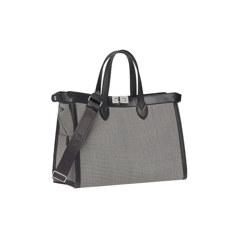 FENDI Peekaboo ISeeU Forty8 Fabric Cow Leather Patchwork Shoulder Bag Crossbody Bag Handbag Men's Black-1
