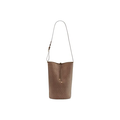 SAINT LAURENT Fabric Bonded Cow Split Leather Bucket Bag Portable Crossbody Bag Shoulder Bag Women's Brown