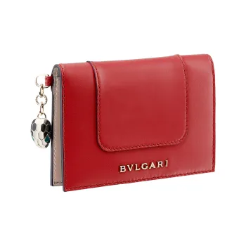 BVLGARI Serpenti Forever Calfskin Credit Card Holder Card Case Women's Red