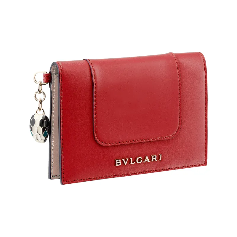 BVLGARI Serpenti Forever Calfskin Credit Card Holder Card Case Women's Red-0