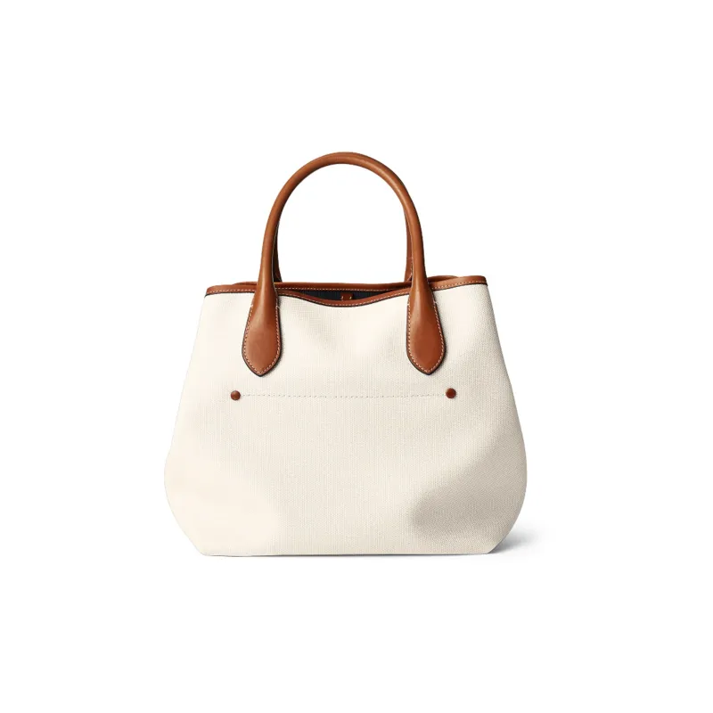 Polo Ralph Lauren Fabric Tote Bag Shopping Bag Shoulder Bag Crossbody Bag Handbag Medium Size Women's Beige-2