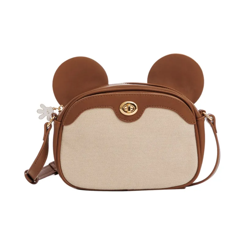 Disney PU Bonded Canvas One Shoulder Handbag Crossbody Bag Medium Size Women's Brown-0