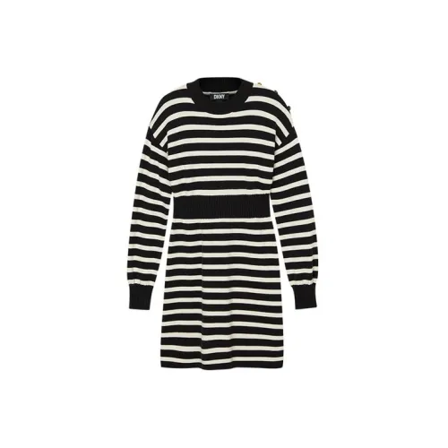 DKNY Long-Sleeved Dresses Women's Black/White Stripes