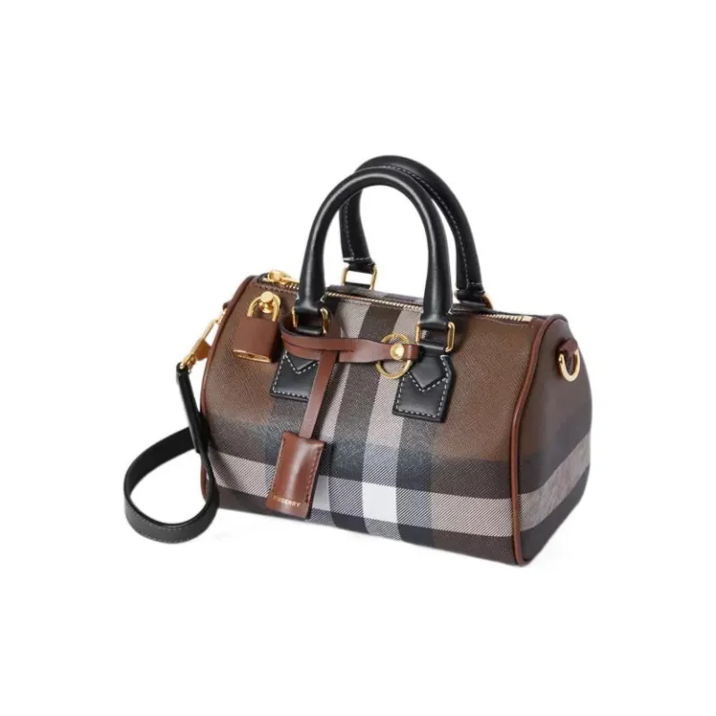 Burberry Check And Leather Bowling Bag Mini Dark Birch Brown-2