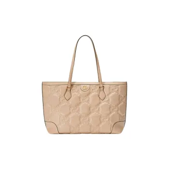 GUCCI GG Matelassé Leather Tote Shopping Bag Shoulder Bags Handbags Medium Size Women's Beige Yellow