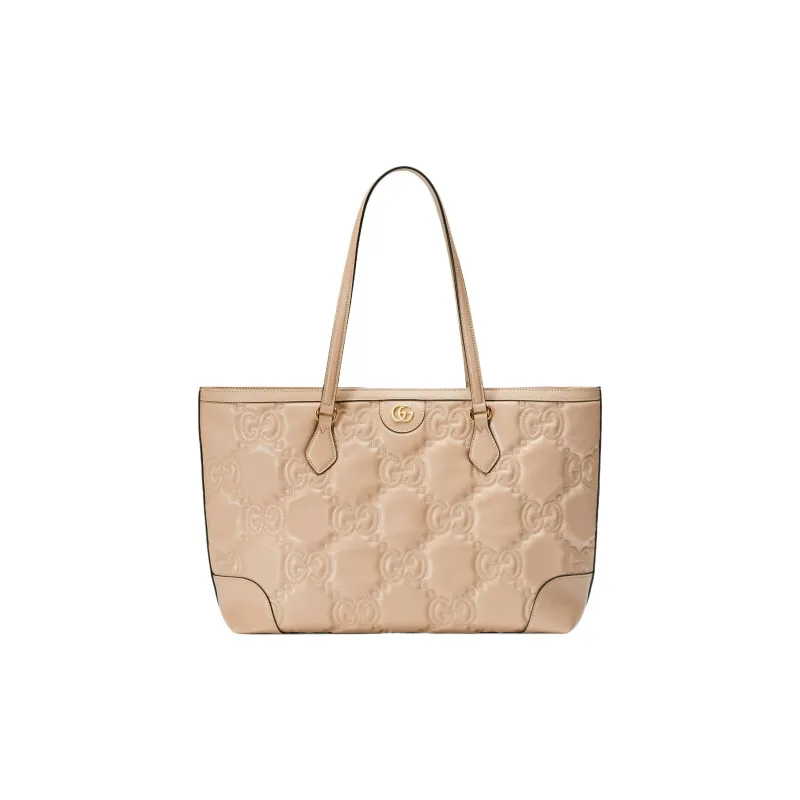GUCCI GG Matelassé Leather Tote Shopping Bag Shoulder Bags Handbags Medium Size Women's Beige Yellow-0