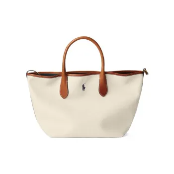 Polo Ralph Lauren Fabric Tote Bag Shopping Bag Shoulder Bag Crossbody Bag Handbag Medium Size Women's Beige