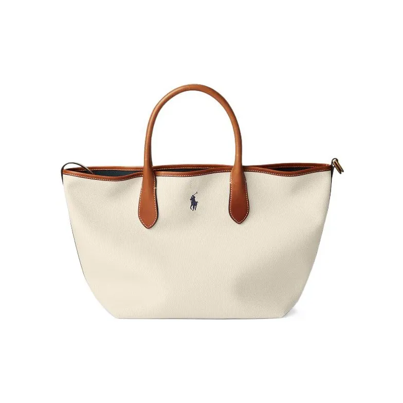 Polo Ralph Lauren Fabric Tote Bag Shopping Bag Shoulder Bag Crossbody Bag Handbag Medium Size Women's Beige-0