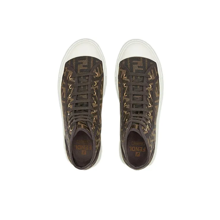 FENDI Domino High Top Stylish Skateboarding Shoes Men's Brown-3