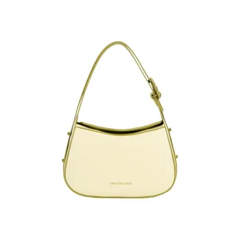 AMAZING SONG Cow Leather Handbag, Crossbody Bag Small Size Women's Olive Green/Sweet Orange