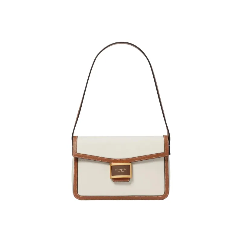 Kate Spade Katy Leather Handbag, Shoulder Bag Medium Size Women's White & Brown-0