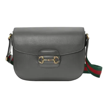 GUCCI Horsebit 1955 Leather Messenger Bag, Crossbody Bag, Shoulder Bag Men's Gray