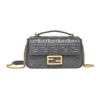 FENDI Baguette Lambskin Portable Crossbody Bag Shoulder Bag Medium Size Women's Dark Gray