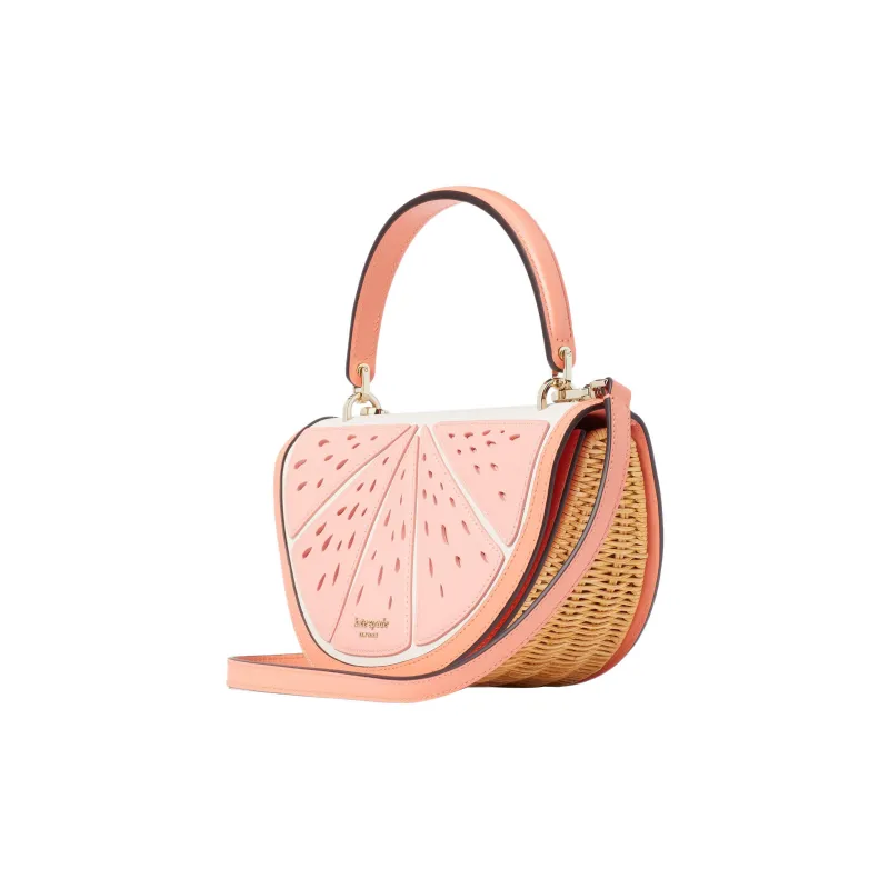 Kate Spade Rattan Cow Leather Patchwork Handbag Shoulder Bag Crossbody Bag Women's Pink-1