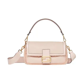 FENDI Baguette Lambskin Mixed Sheep Wool Portable Crossbody Bag Shoulder Bag Women's Light Pink Red