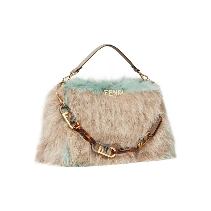 FENDI O'Lock Fox Fur Cow Leather Patchwork One Shoulder Handbags Women's Multicolor-1