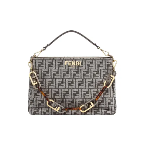 FENDI O'Lock Fabric With Cow Leather One Shoulder Handbags Women's Dark Gray