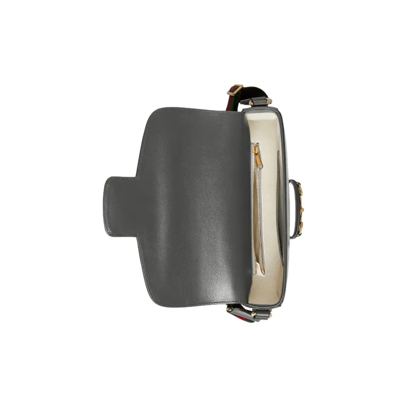 GUCCI Horsebit 1955 Leather Messenger Bag, Crossbody Bag, Shoulder Bag Men's Gray-5