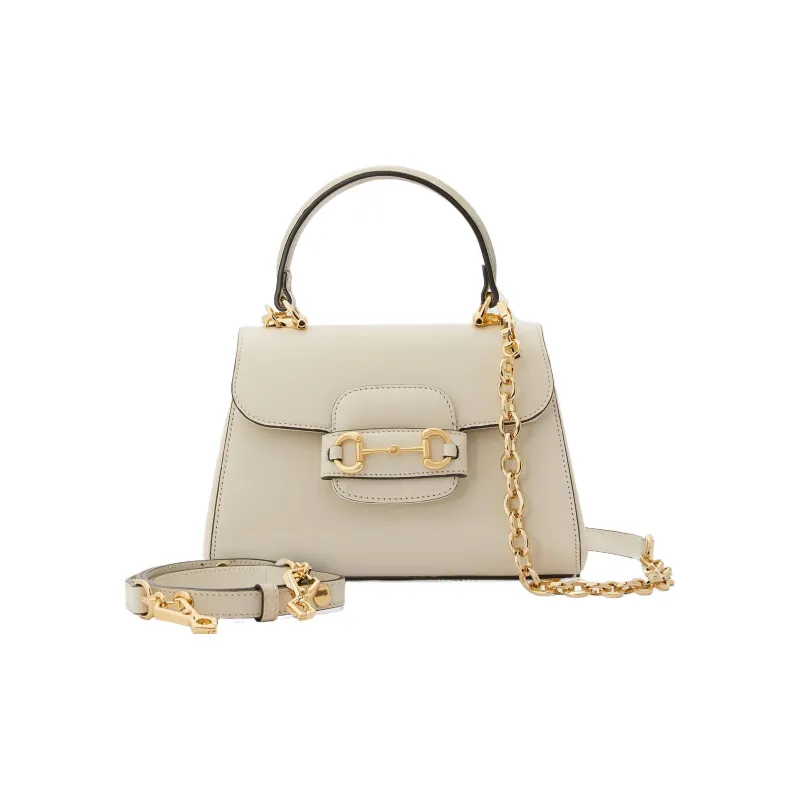 GUCCI Horsebit 1955 Leather Shoulder Bag Crossbody Bag Handbag Mini Women's White-1