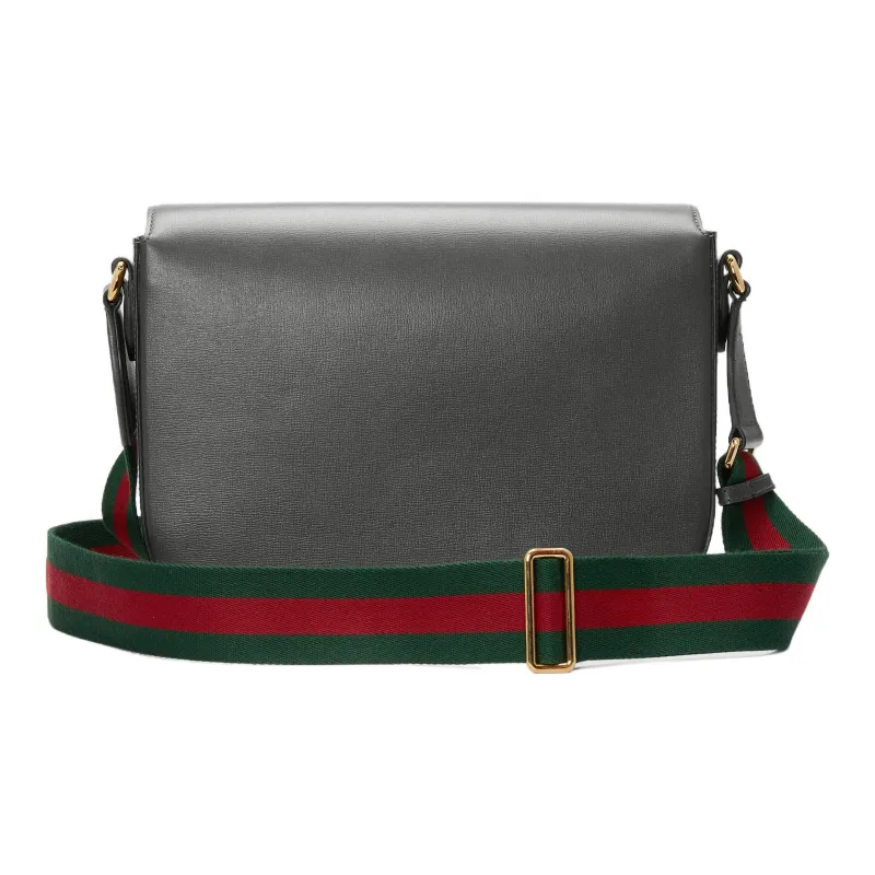 GUCCI Horsebit 1955 Leather Messenger Bag, Crossbody Bag, Shoulder Bag Men's Gray-2