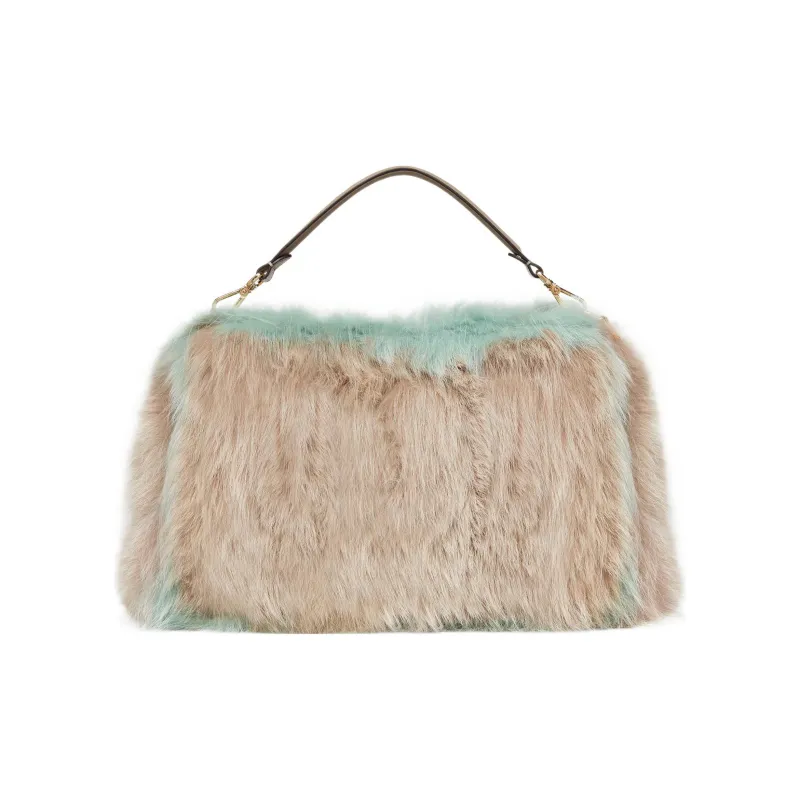 FENDI O'Lock Fox Fur Cow Leather Patchwork One Shoulder Handbags Women's Multicolor-2