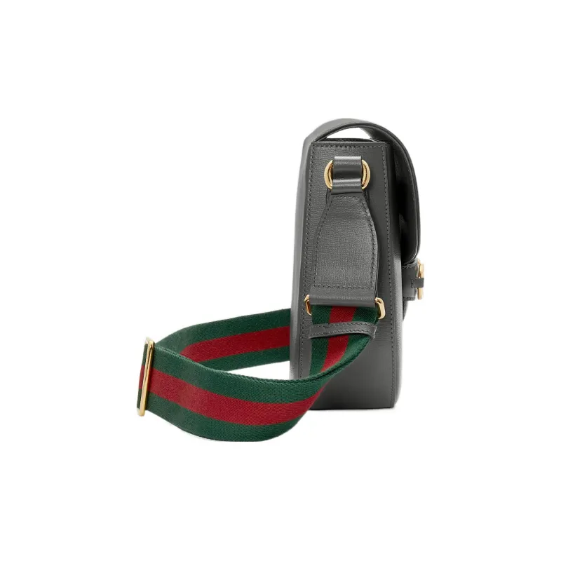 GUCCI Horsebit 1955 Leather Messenger Bag, Crossbody Bag, Shoulder Bag Men's Gray-3