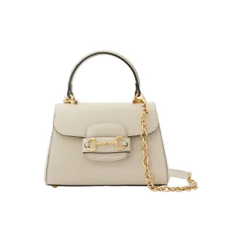 GUCCI Horsebit 1955 Leather Shoulder Bag Crossbody Bag Handbag Mini Women's White