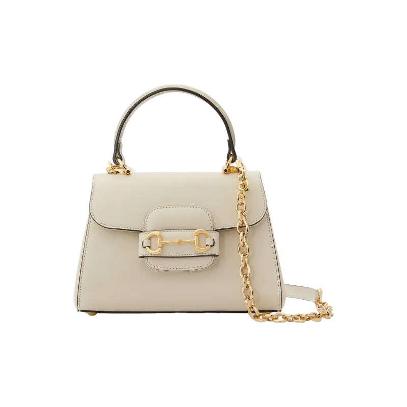 GUCCI Horsebit 1955 Leather Shoulder Bag Crossbody Bag Handbag Mini Women's White-0