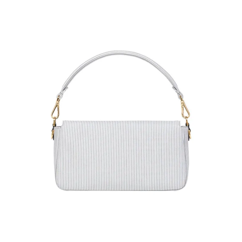 FENDI Baguette Fabric Cow Leather Patchwork Portable Crossbody Bag Shoulder Bag Medium Size Women's Light Blue-2