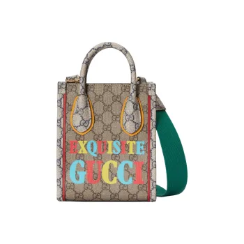 GUCCI Canvas Tote Bag Shopping Bag Shoulder Bag Handbag Mini Men's Black Blue/Ebony