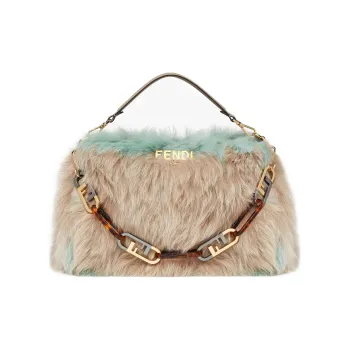 FENDI O'Lock Fox Fur Cow Leather Patchwork One Shoulder Handbags Women's Multicolor