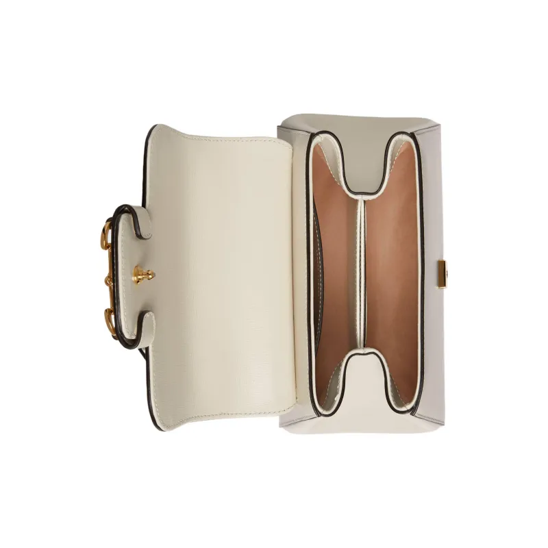 GUCCI Horsebit 1955 Leather Shoulder Bag Crossbody Bag Handbag Mini Women's White-6