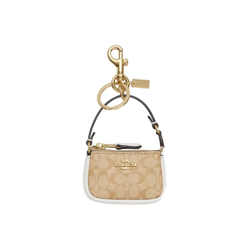 COACH Coated Canvas With Calfskin Bag Charm Bag Merch Women's Gold & Khaki-0