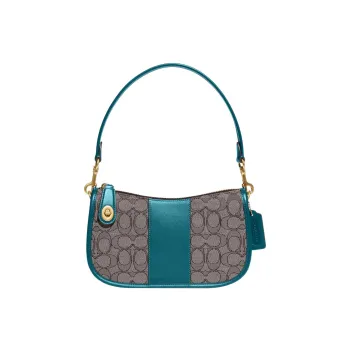 COACH Swinger Fabric With Leather Shoulder Bag Crossbody Bag Handbag Medium Size Women's Gray & Blue