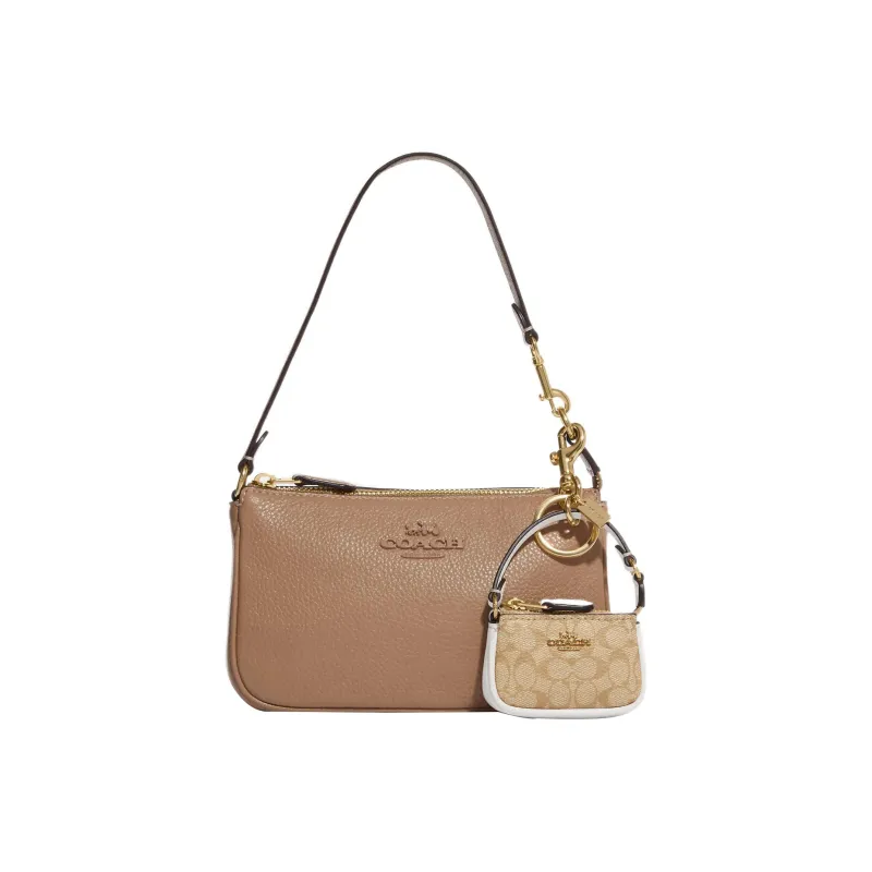 COACH Coated Canvas With Calfskin Bag Charm Bag Merch Women's Gold & Khaki-3
