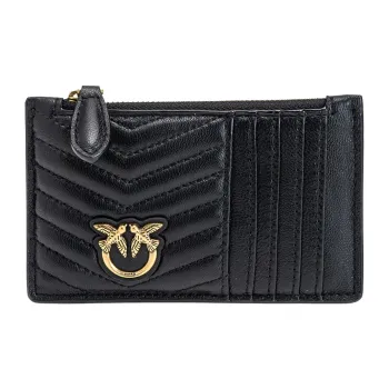 PINKO Sheepskin Combined With Calfskin Wallets Card Holders Women's Black
