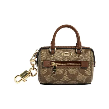 COACH Bag Charm Canvas With Smooth Leather Bag Charm Bag Merch Women's Khaki & Saddle