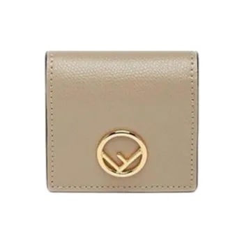 FENDI Leather Card Holder Wallet Women's Gray